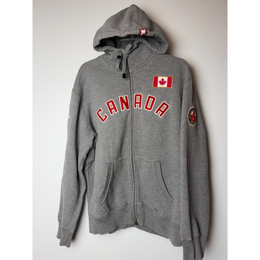 Hudson's Bay Team Roots‎ Canada Hoodie Unisex Large Gray Fleece Lined Olympic